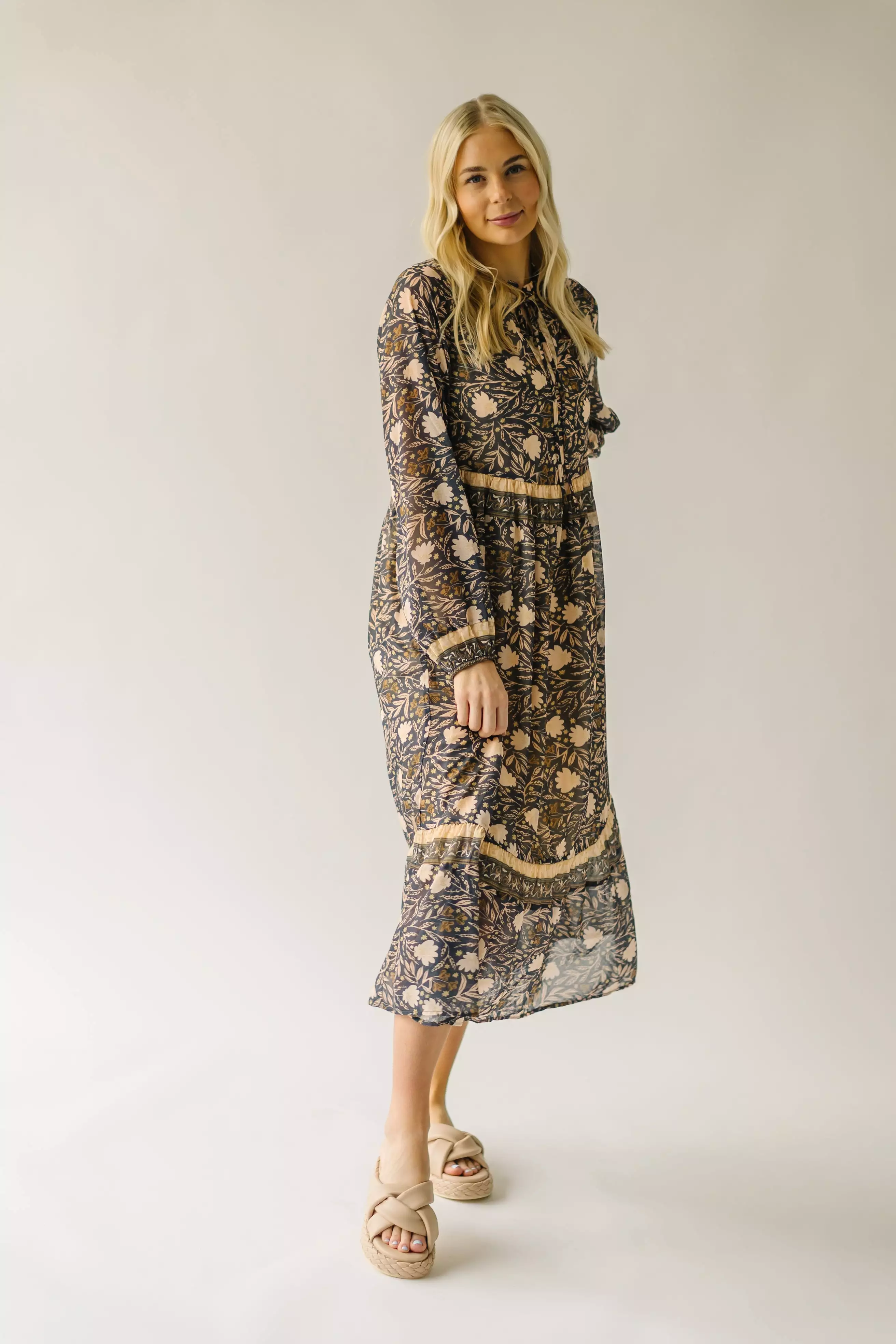 The Dasso Floral Maxi Dress in Olive Multi