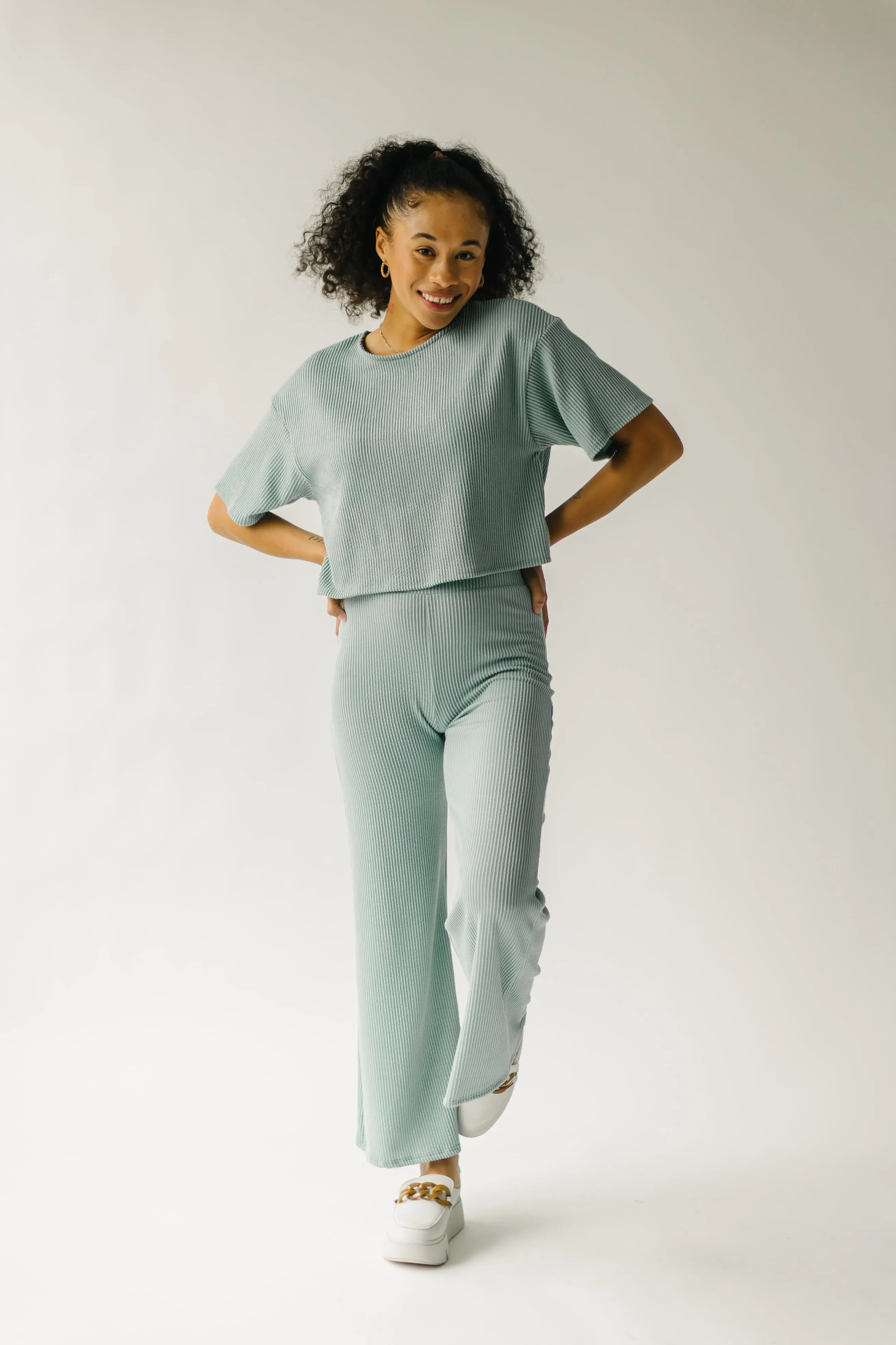 The Kelce Ribbed Blouse in Sage