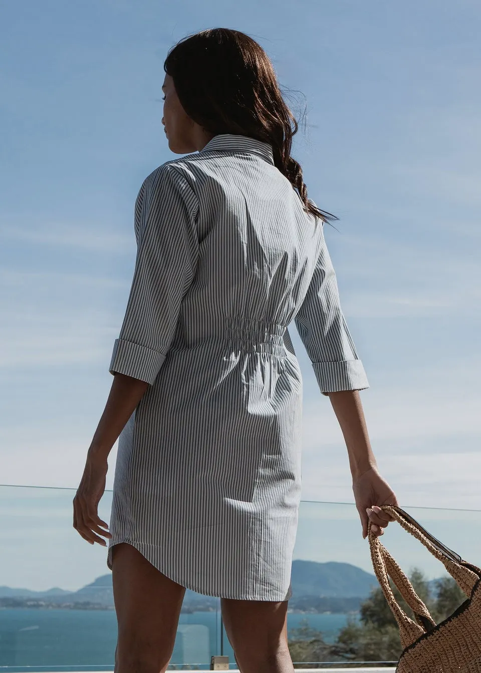 Threadbare Light Blue Cotton Poplin Beach V Neck Shirt Dress