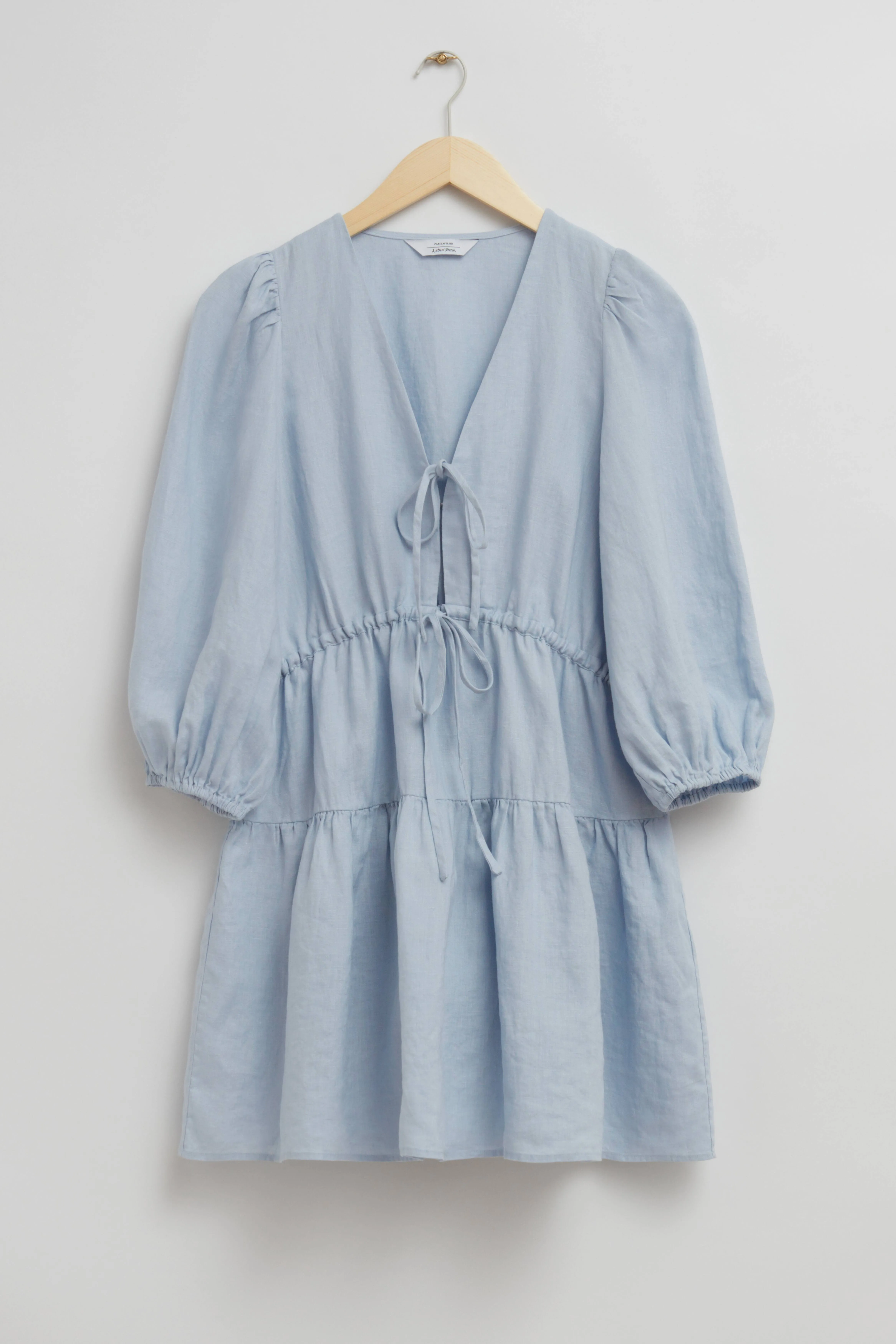 Tie-Front Mini Dress - Regular waist - Deep neckline - Light Blue - Ladies | H&M GB