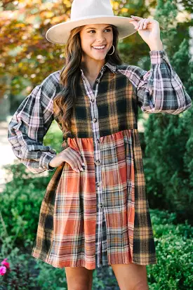 Turn You Around Orange Plaid Dress