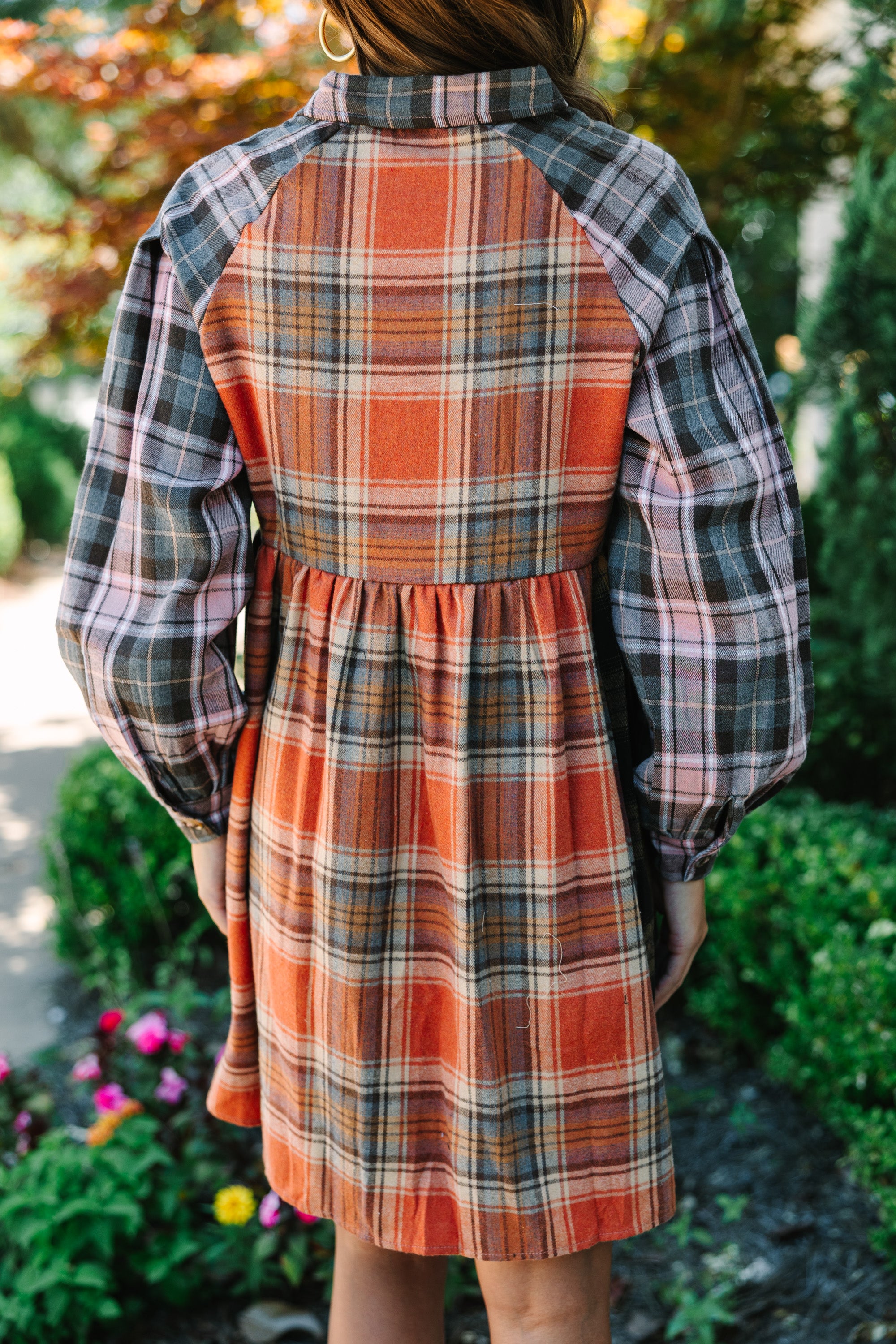 Turn You Around Orange Plaid Dress