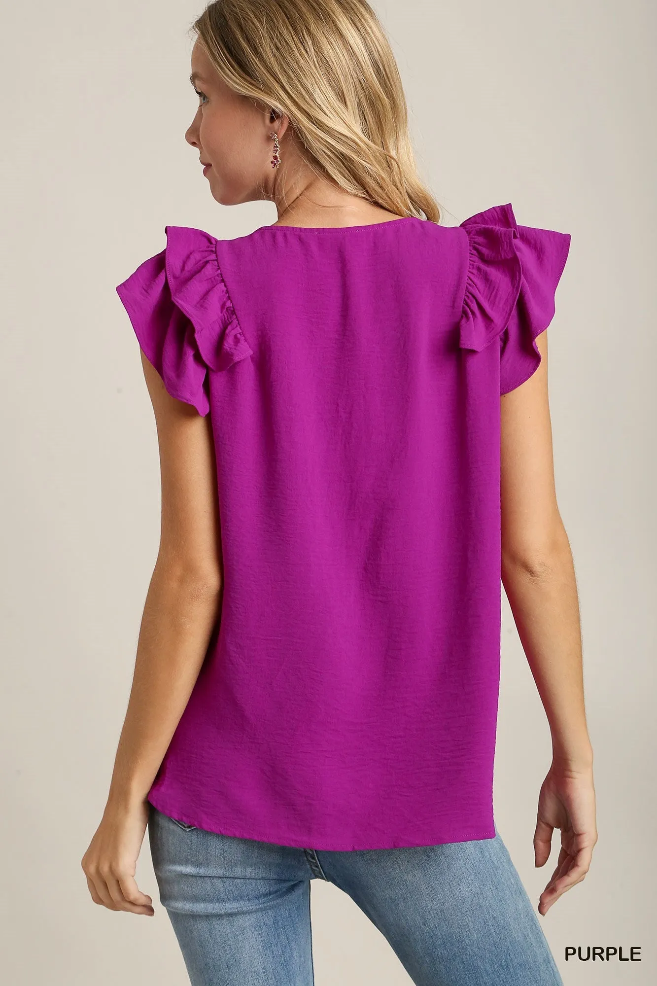 Umgee Flutter Sleeve Top in Purple