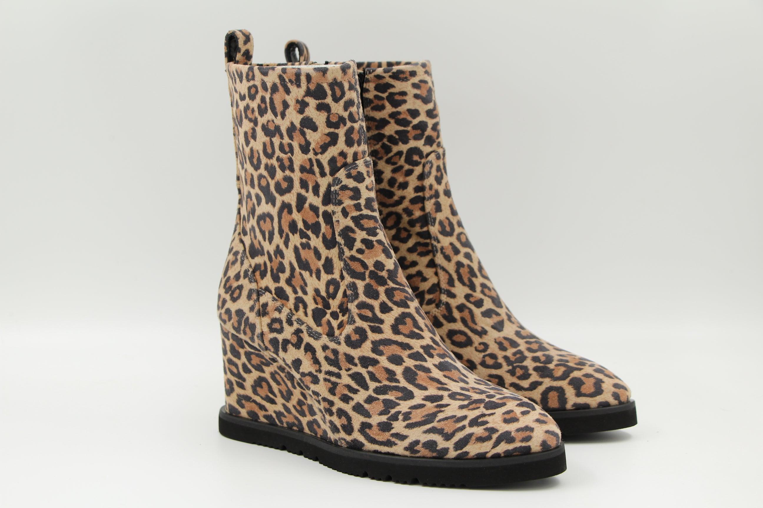 UNISA Leopard Print Suede Wedge Ankle Boot UDAY