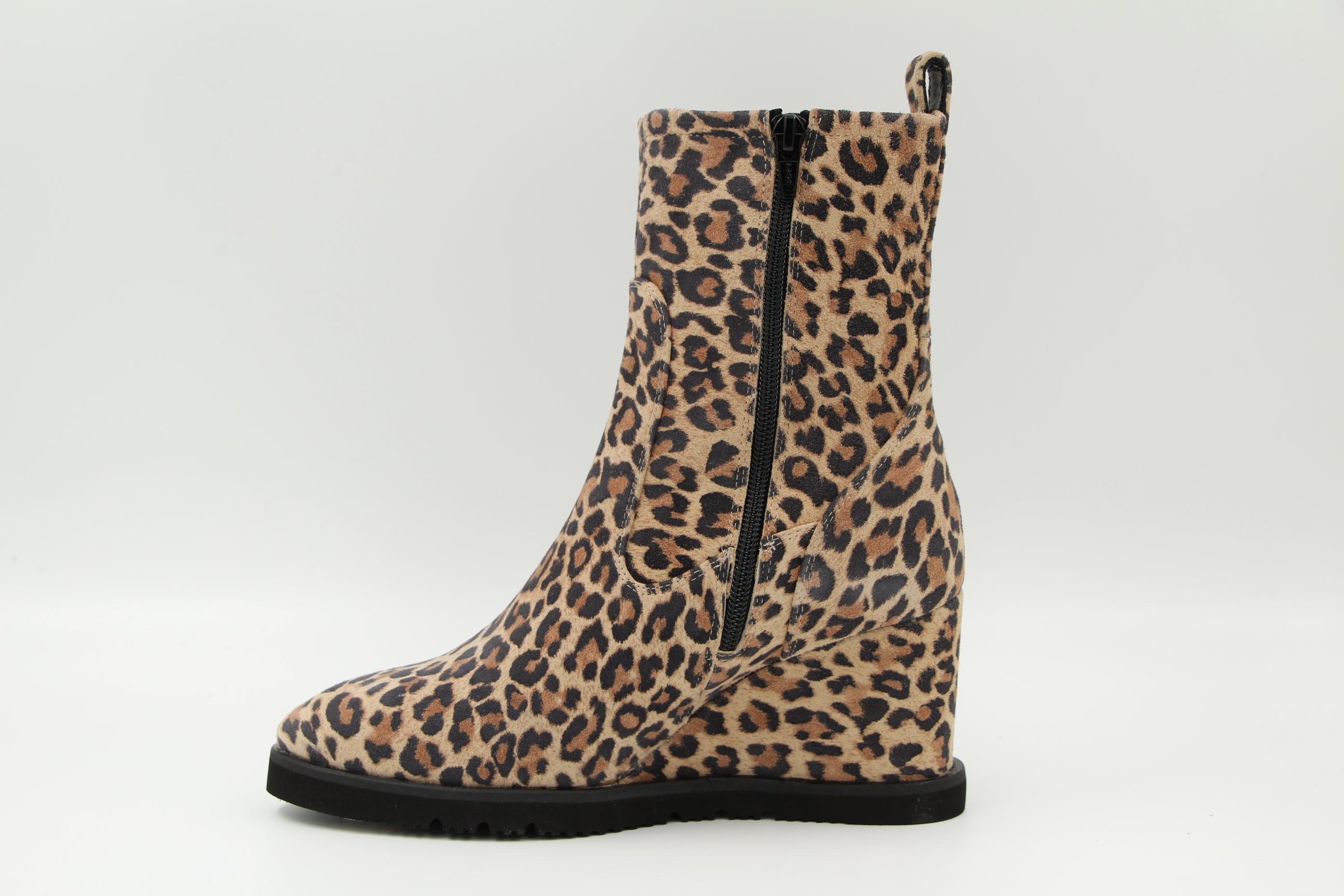 UNISA Leopard Print Suede Wedge Ankle Boot UDAY