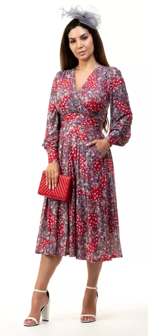 Vanessa Red Floral Midi Dress