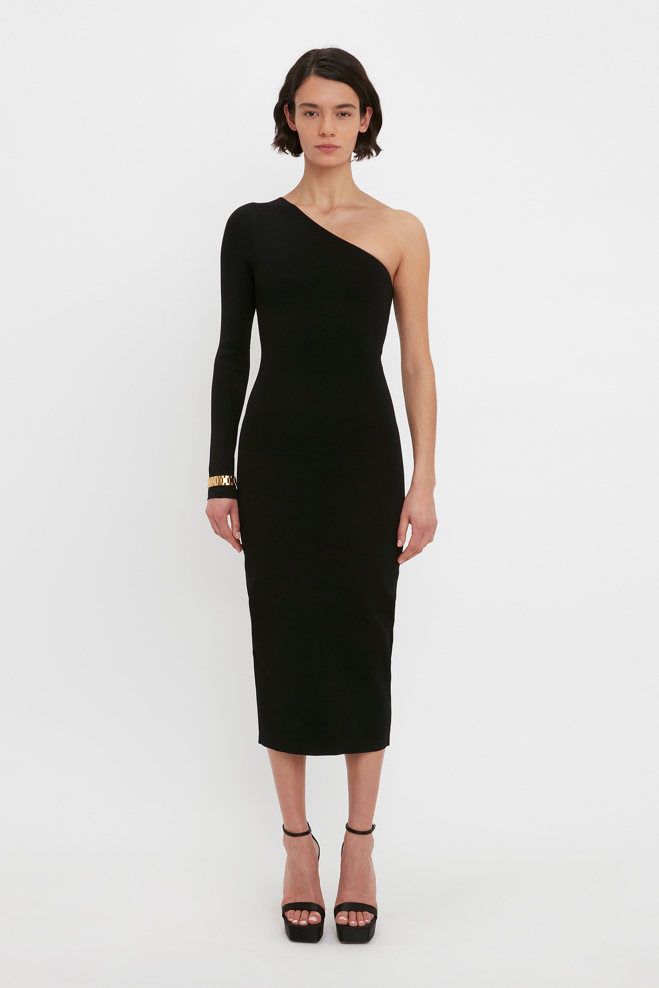 VB Body One Shoulder Midi Dress In Black