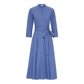 Waist-Tie Shirt Dress - Light Blue