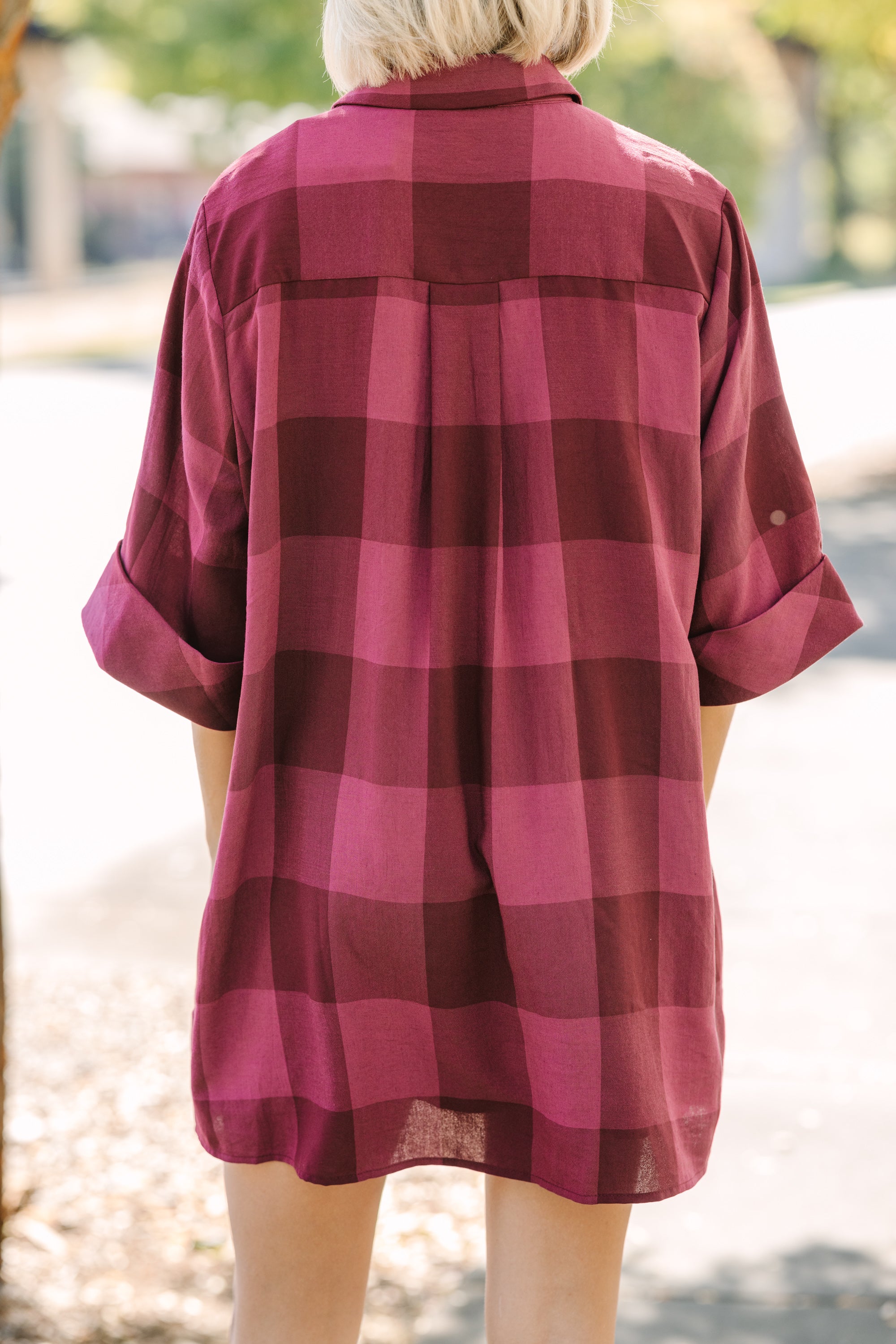 We're Better Together Burgundy Red Plaid Babydoll Dress