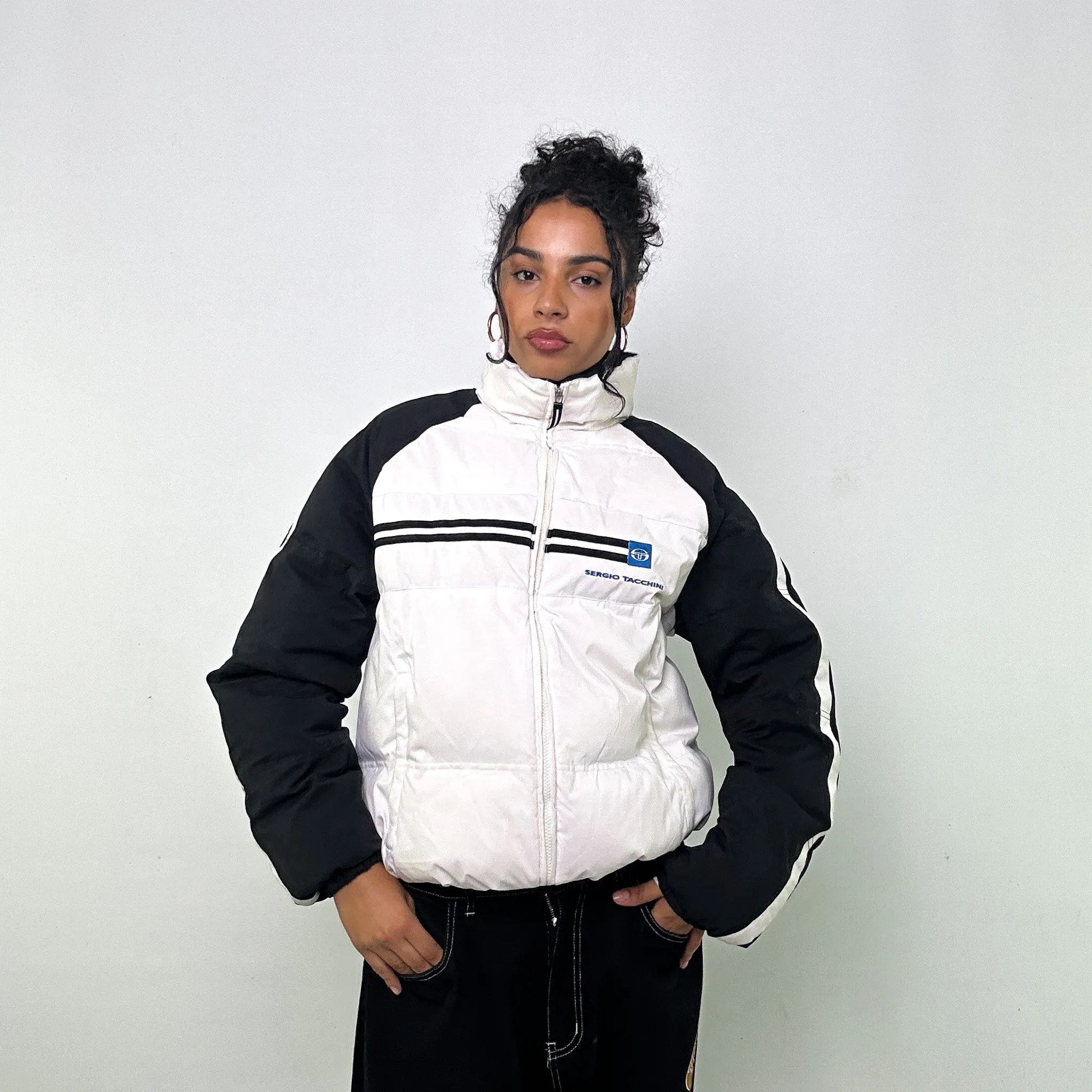 White 90s Sergio Tacchini Puffer Jacket Coat (L)