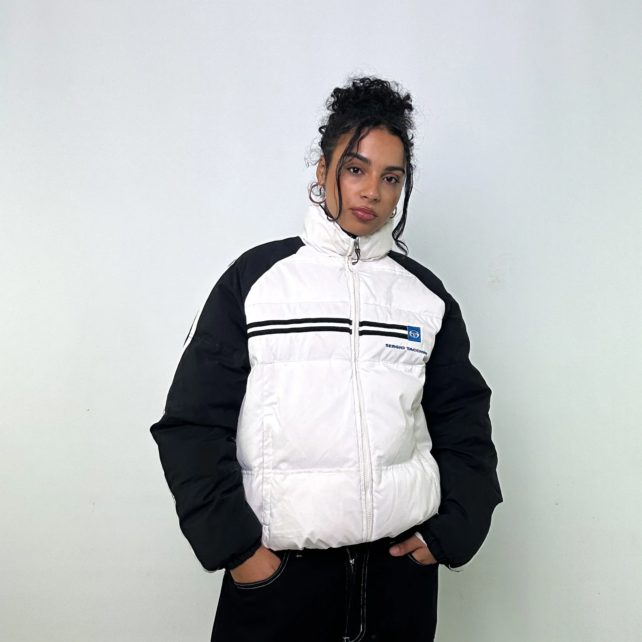 White 90s Sergio Tacchini Puffer Jacket Coat (L)