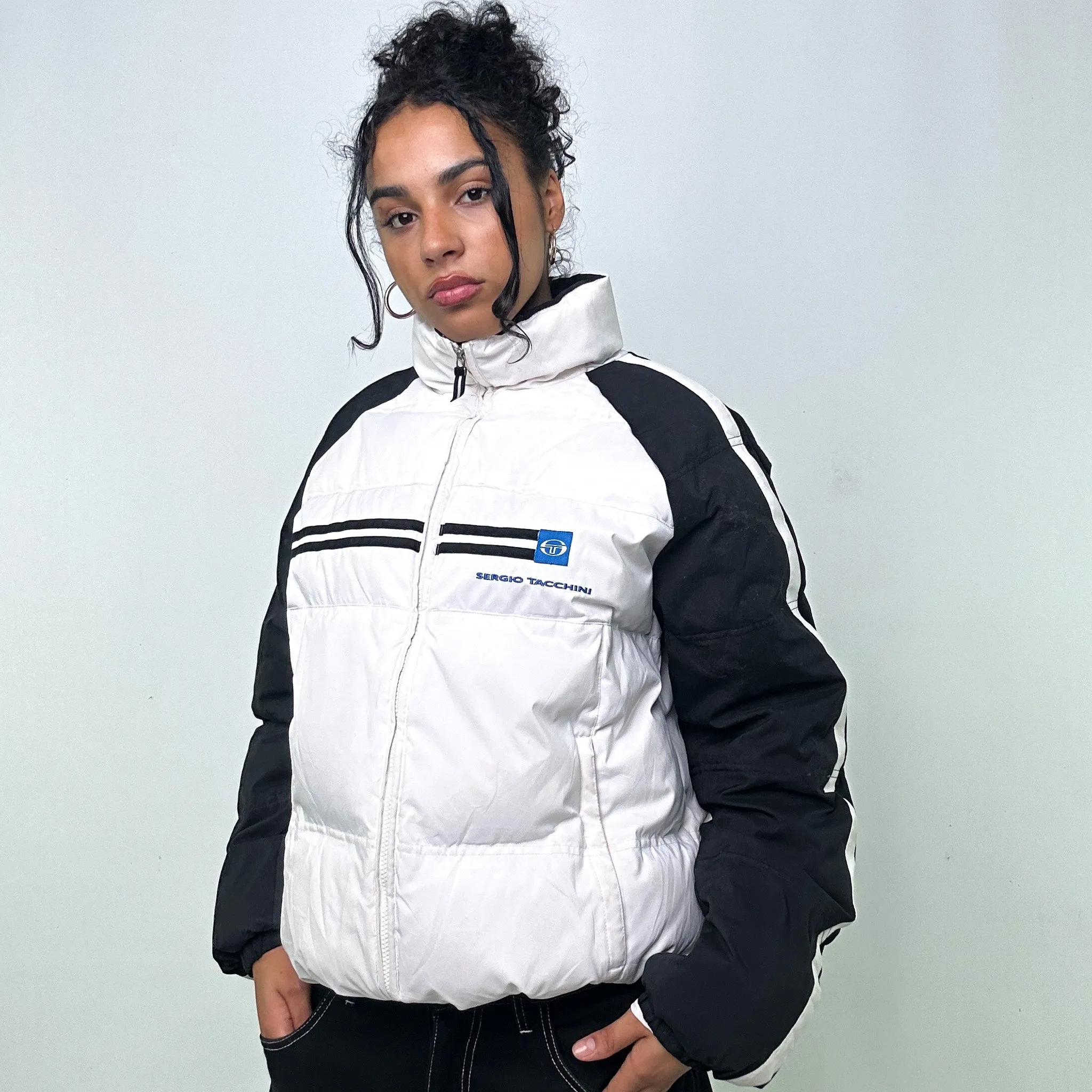 White 90s Sergio Tacchini Puffer Jacket Coat (L)