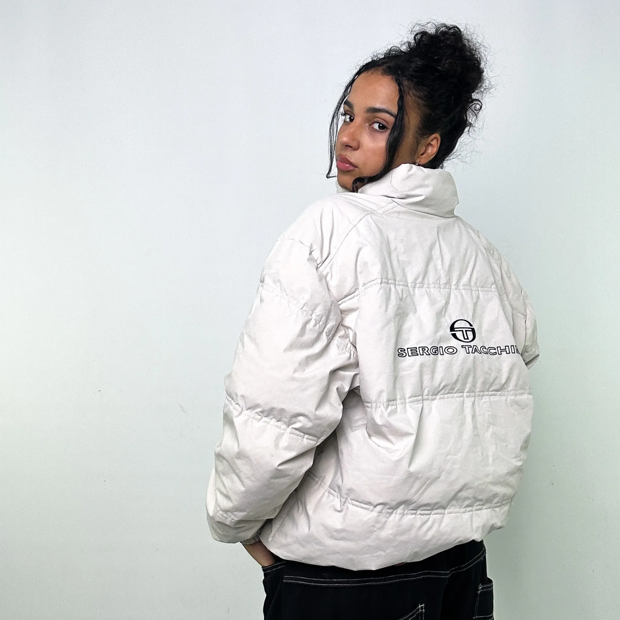 White 90s Sergio Tacchini Puffer Jacket Coat (XL)