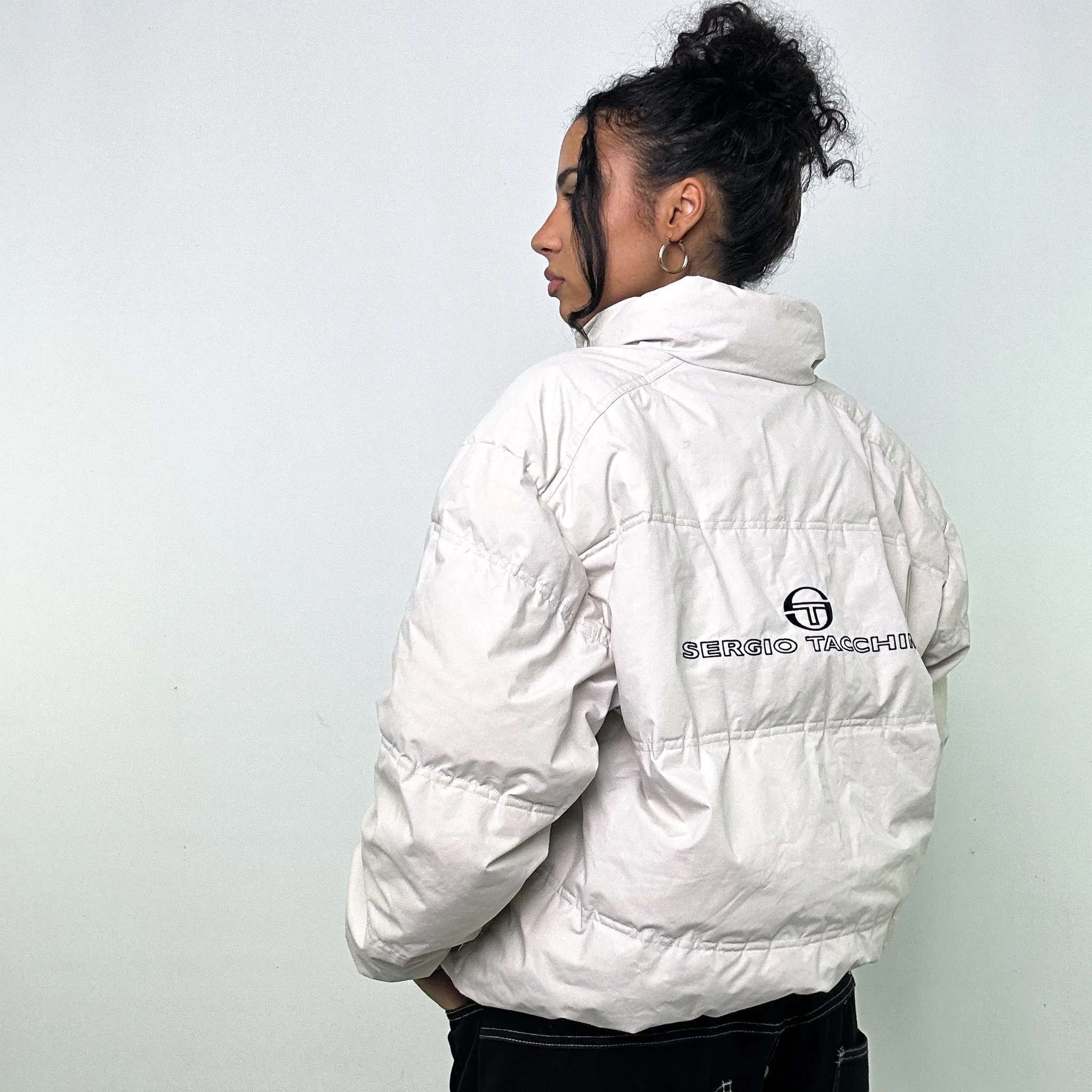 White 90s Sergio Tacchini Puffer Jacket Coat (XL)