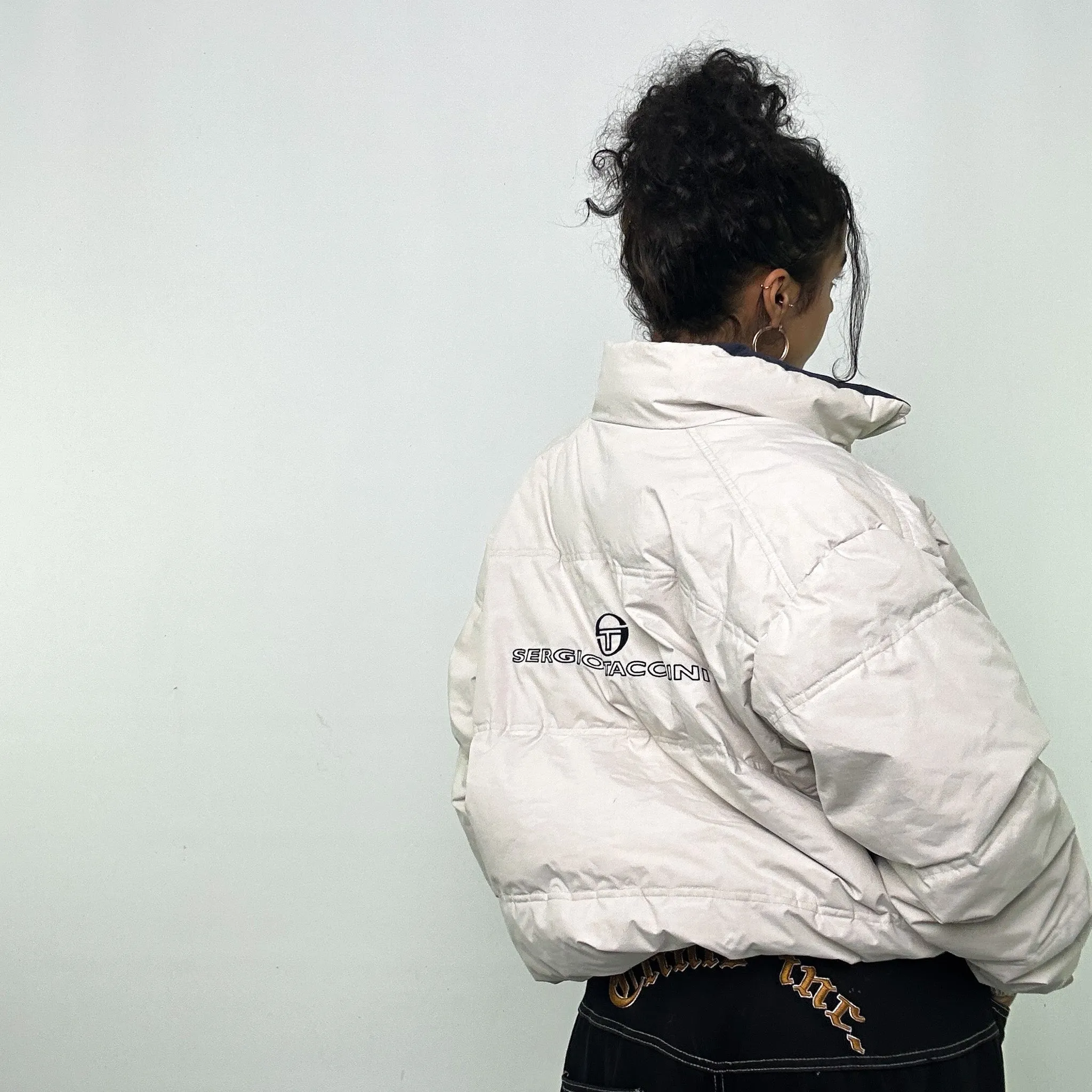 White 90s Sergio Tacchini Puffer Jacket Coat (XL)