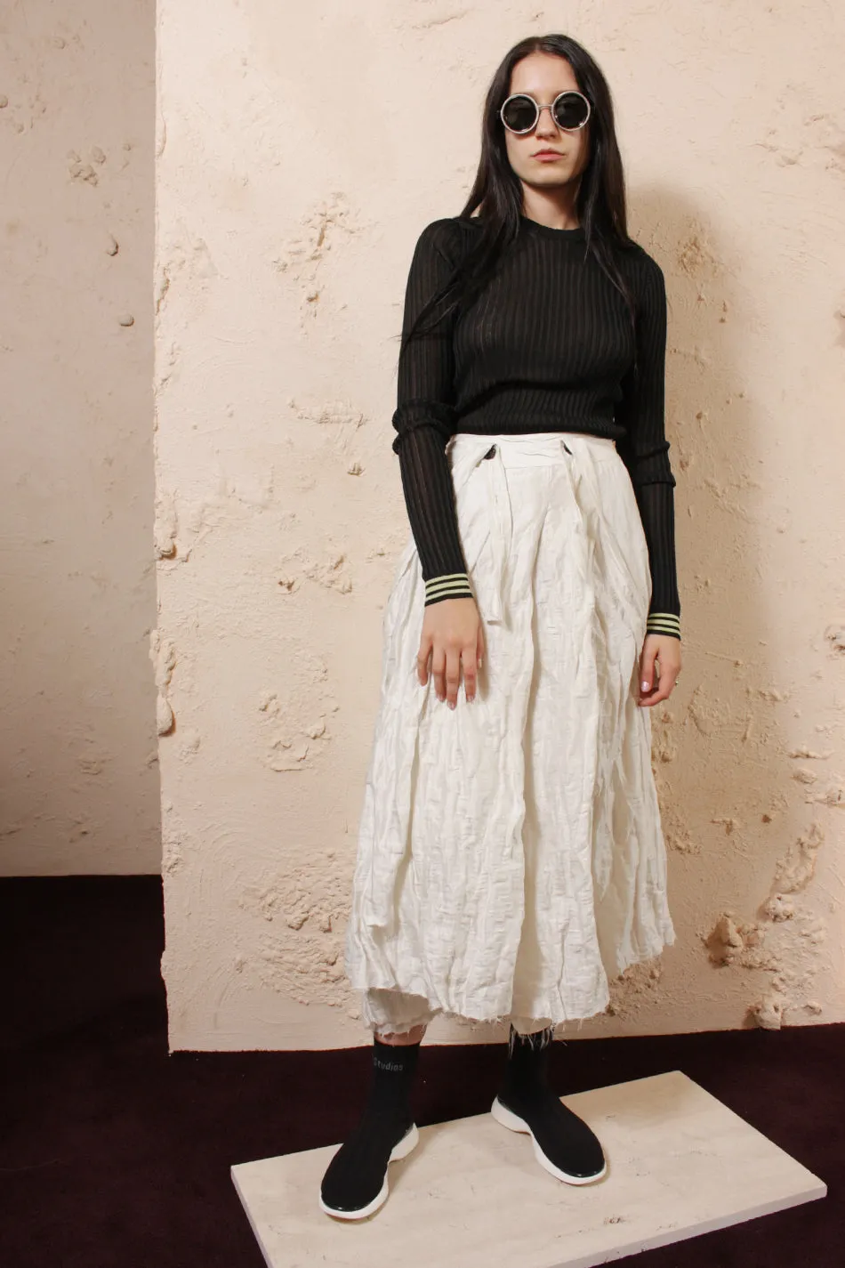 White Pleated Suspender Skirt