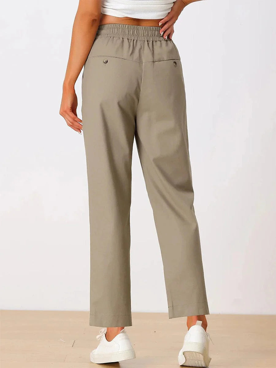 Women's High Waist Linen Cotton Blend Pants with Drawstring