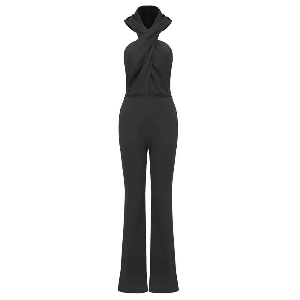 Women's Winter Black Open Back Hat Sexy Celebrity Club Jumpsuit