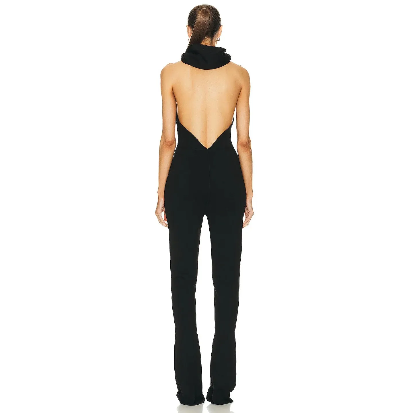 Women's Winter Black Open Back Hat Sexy Celebrity Club Jumpsuit