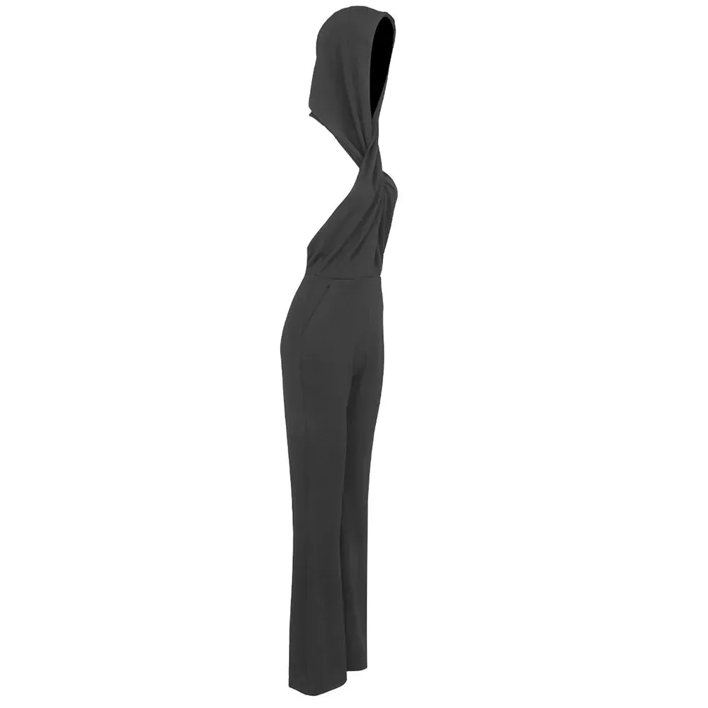 Women's Winter Black Open Back Hat Sexy Celebrity Club Jumpsuit