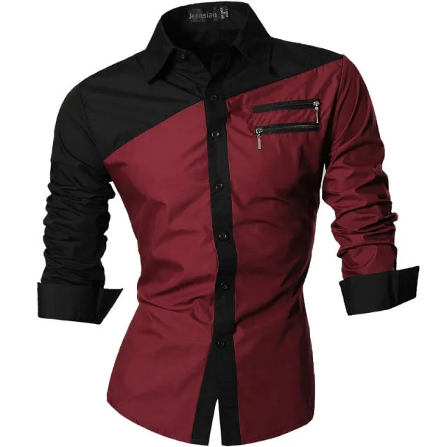 Xituodai Spring Autumn Features Shirts Men Casual Long Sleeve Casual Slim Fit Male Shirts Zipper Decoration (No Pockets) Z015